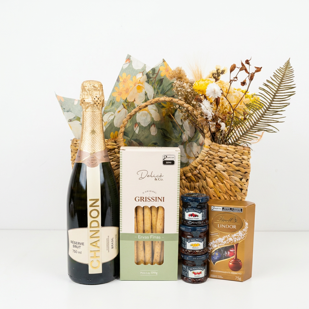 Cesta Romântica Florianópolis: Chandon, Flores e Sabores Especiais